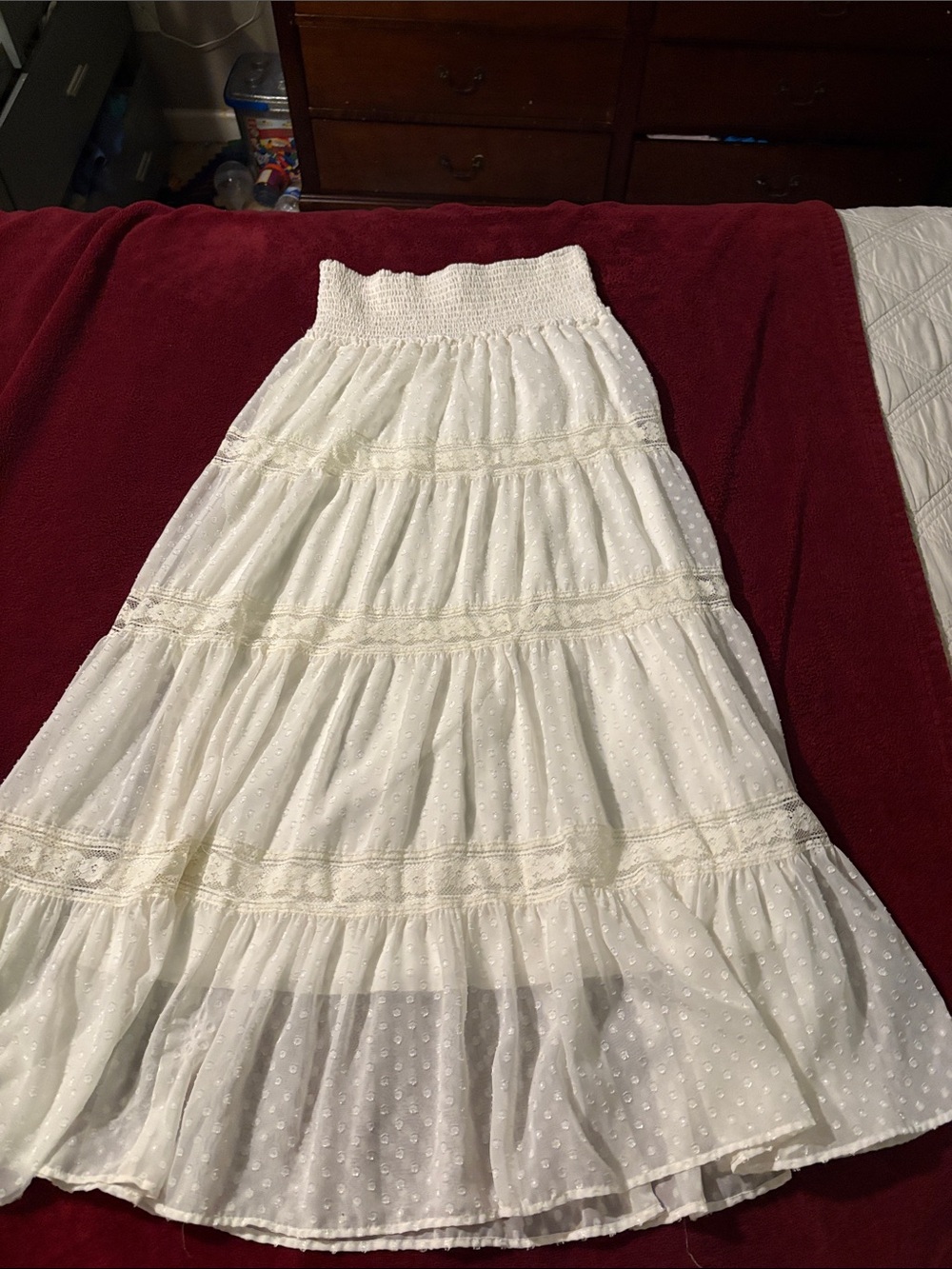 Black Rainn Ivory Tiered Maxi Skirt